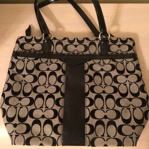 Sale Special New Coach Black Handbag w/ Leather Handles & Outer & Inner Zipper